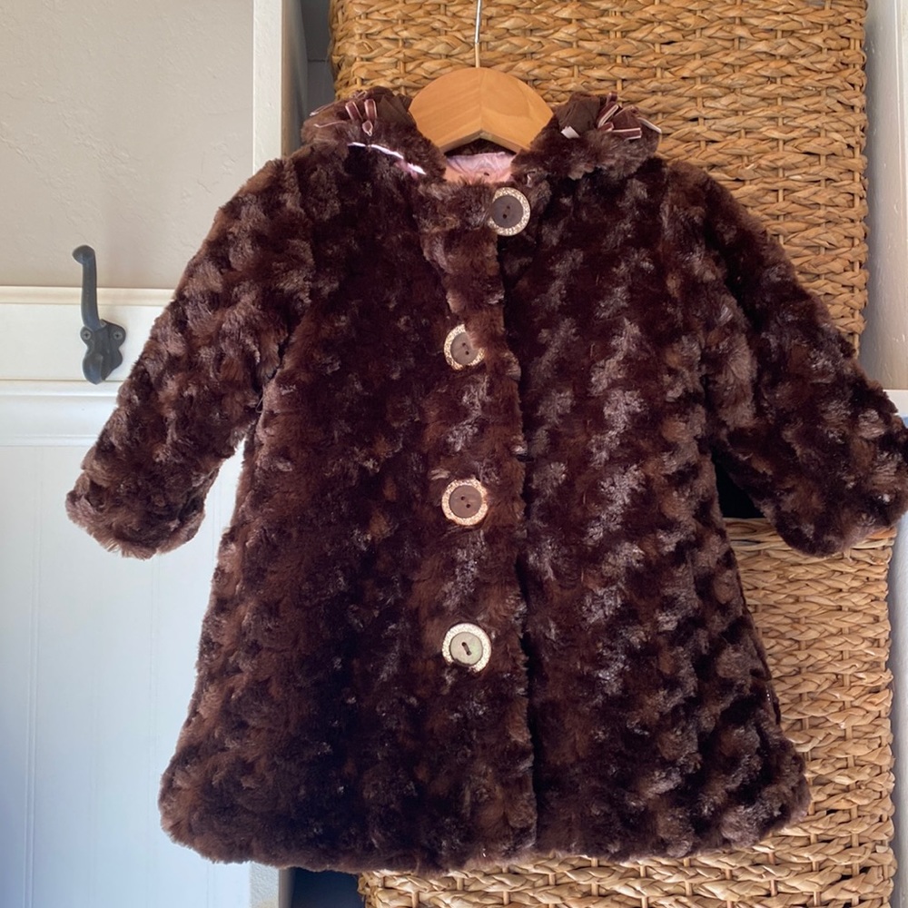 NWT XOXO Brown Faux Fur Coat Jacket 12 Months
